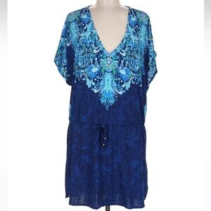 Lauren Ralph Lauren Green Blue Paisley Swim Cover Up Dress Size Med M